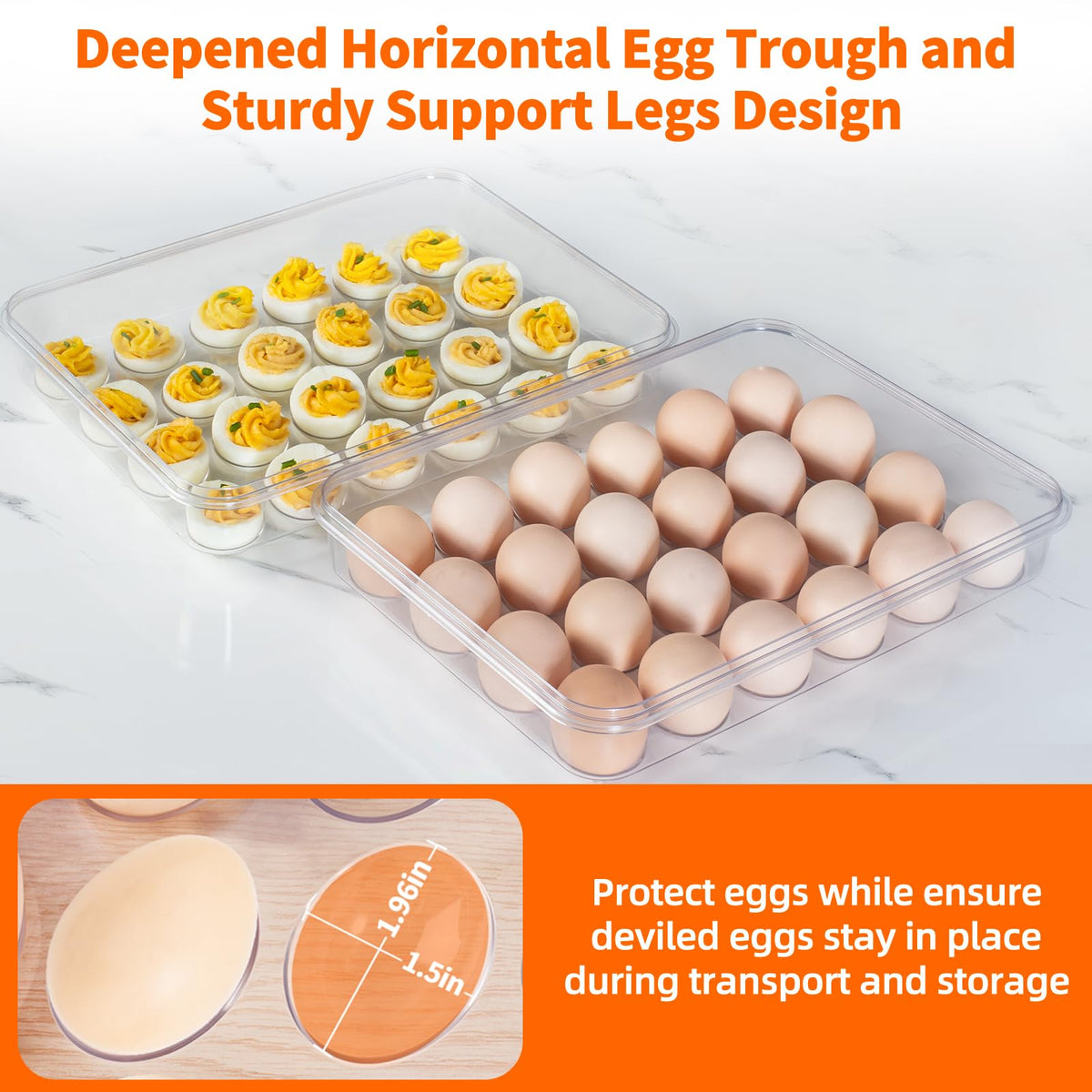 MesRosa fridge-safe egg tray facilitates organized fridge storage.
