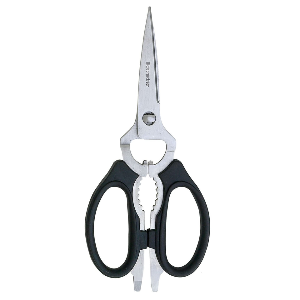 Messermeister 8-inch take-apart kitchen scissors in full view for versatile prep