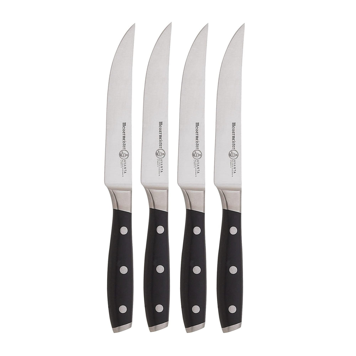 Messermeister Avanta 5-inch steak knives on block for confident prep