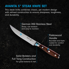 Messermeister Avanta closeup blade shows precision edge for effortless slicing.