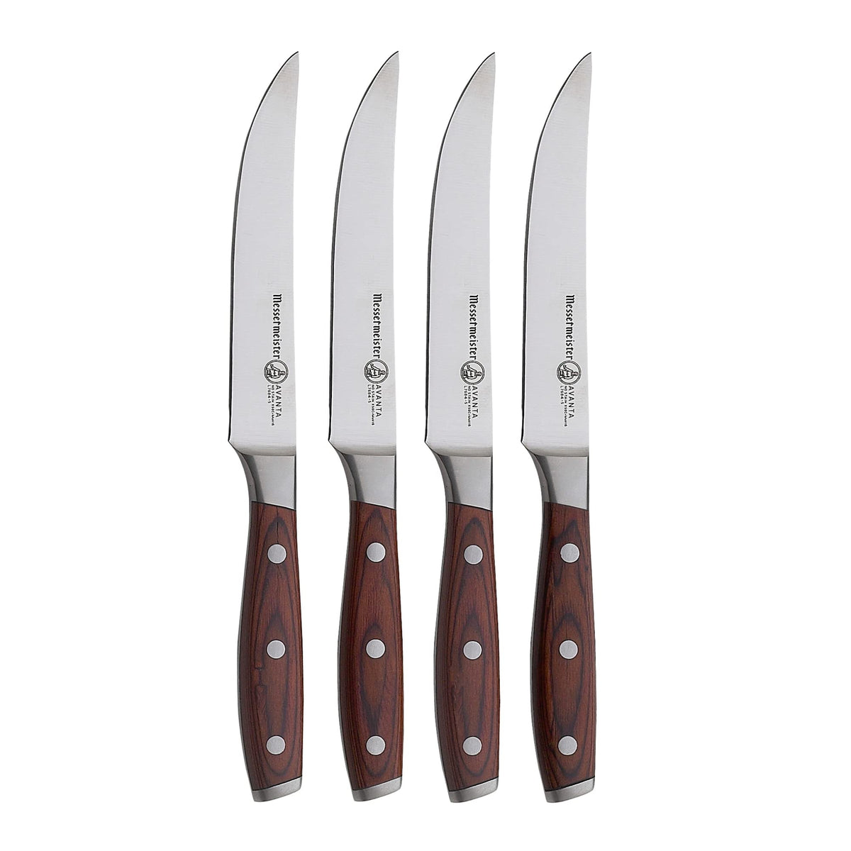 Messermeister Avanta forged 5-inch steak knives with balanced blades for precise cutting.