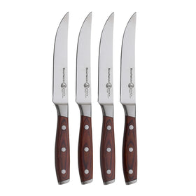 Messermeister Avanta forged 5-inch steak knives with balanced blades for precise cutting.