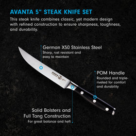 Messermeister Avanta knife closeup shows ergonomic handle and precise edge