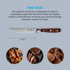 Messermeister Avanta pakkawood handle closeup highlighting comfortable grip.