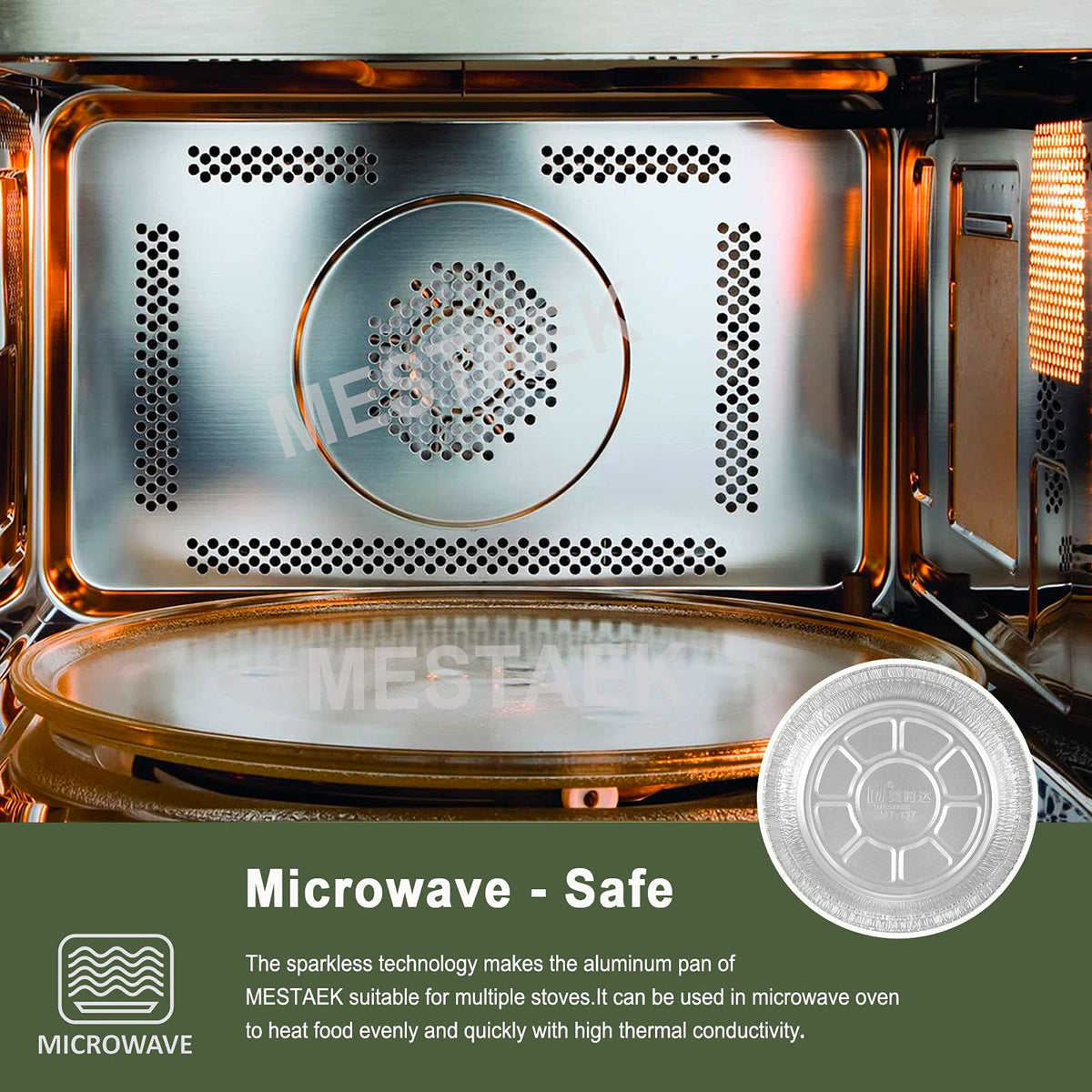 MESTAEK foil pan with clear snap on lid for quick viewing and transport.