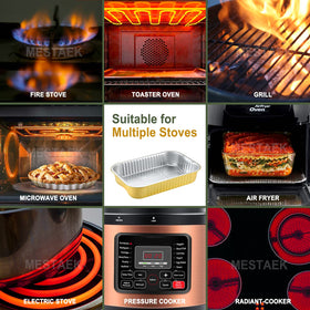 MESTAEK oven-safe-pan shows versatile use from baking to reheating in ovens.