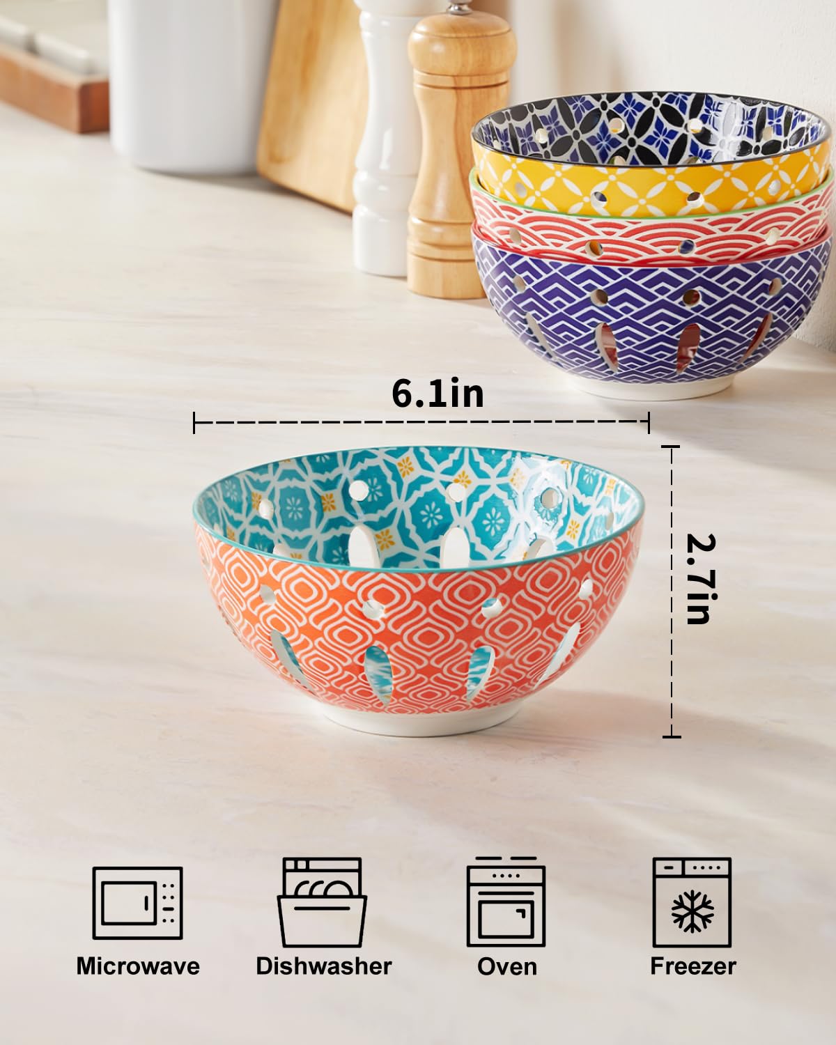 Metahom colorful berry bowl patterns brighten the table while presenting fresh berries.