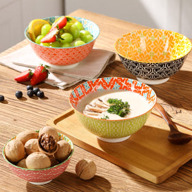 Deep porcelain bowls ideal for ramen, salads, and desserts