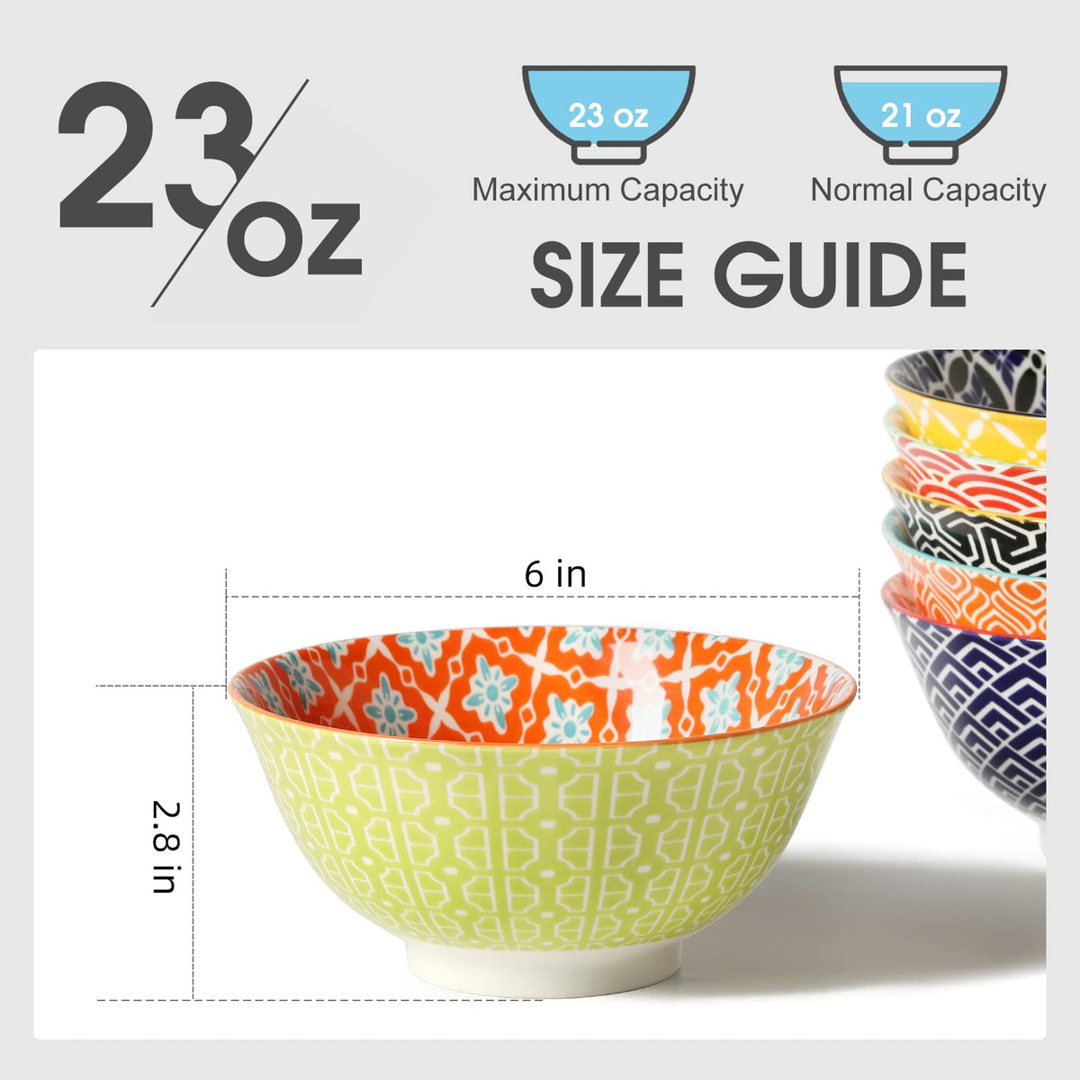 Geometric pattern bowls with vibrant glaze enhance table aesthetics