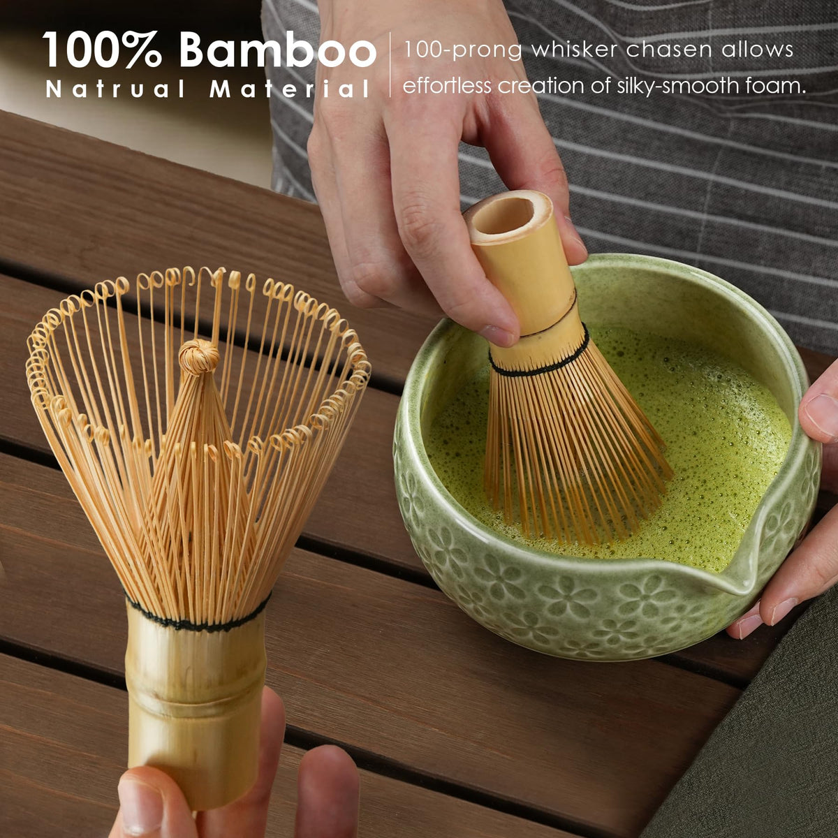 Metflavor bamboo scoop for precise matcha portions