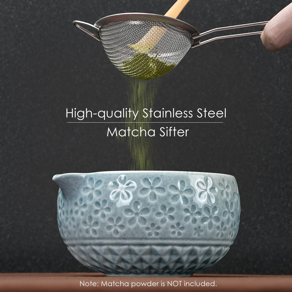 Metflavor ceramic matcha bowl with carved cherry blossoms and elegant design