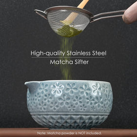 Metflavor ceramic matcha bowl with carved cherry blossoms and elegant design