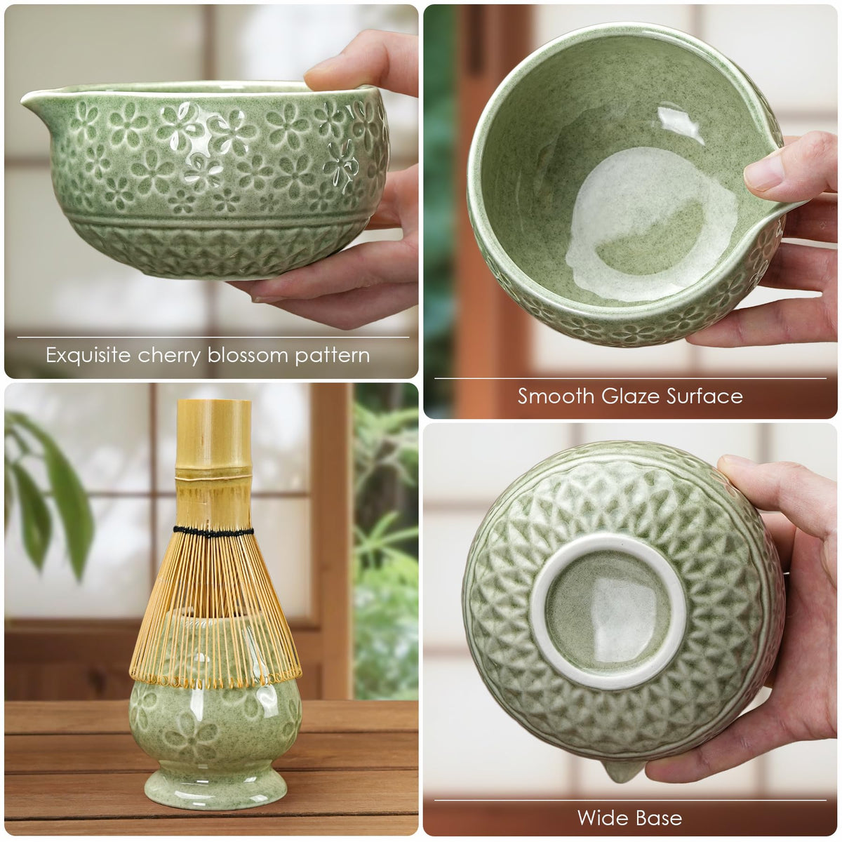 Metflavor ceramic matcha bowl with cherry blossom pattern