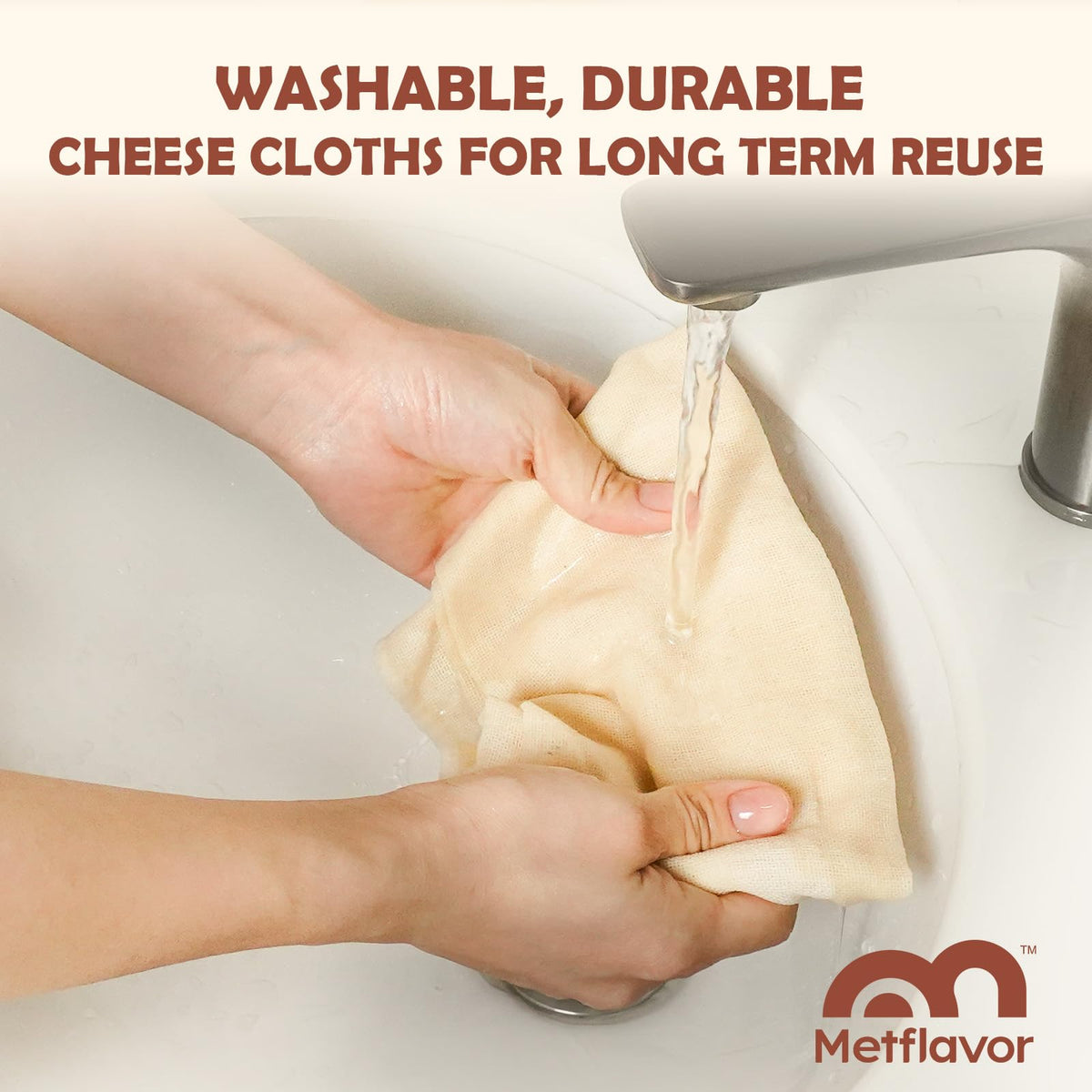Metflavor reusable cotton cheesecloth designed for yogurt, cheese, and broth making.