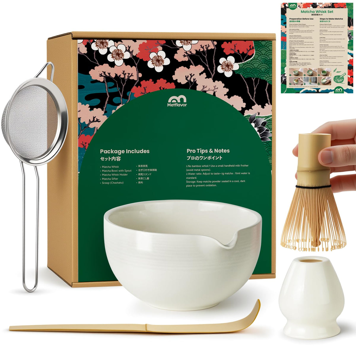 Metflavor matcha set bamboo whisk for instant velvety microfoam at home