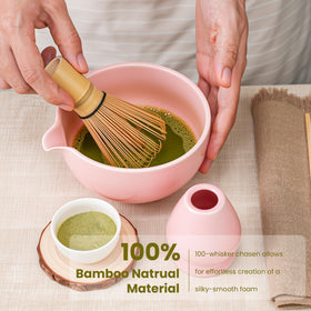 Metflavor Matcha Whisk Set bamboo scoop for precise portioning.