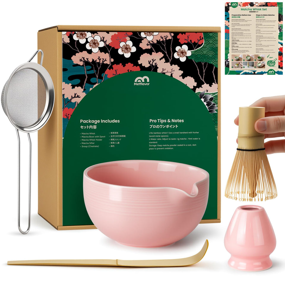 Metflavor Matcha Whisk Set with bamboo whisk creates silky microfoam in seconds.