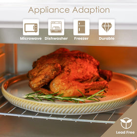 Metflavor Sculpted Dune dinnerware stackable design, saves cabinet space.