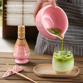 Metflavor traditional matcha bowl with spout for pouring.