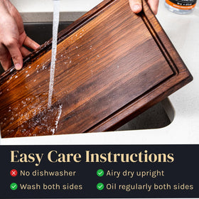 Mevell knife-friendly walnut board preserving blade edges during prep