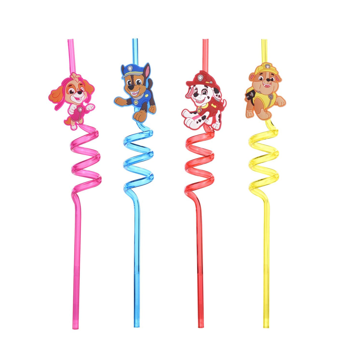 Mevsim Paw Patrol crazy straws 4-pack keeps kids sipping fun beverages at parties.