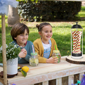Mevtok straw holder counter-top-display sits on a counter for easy access.