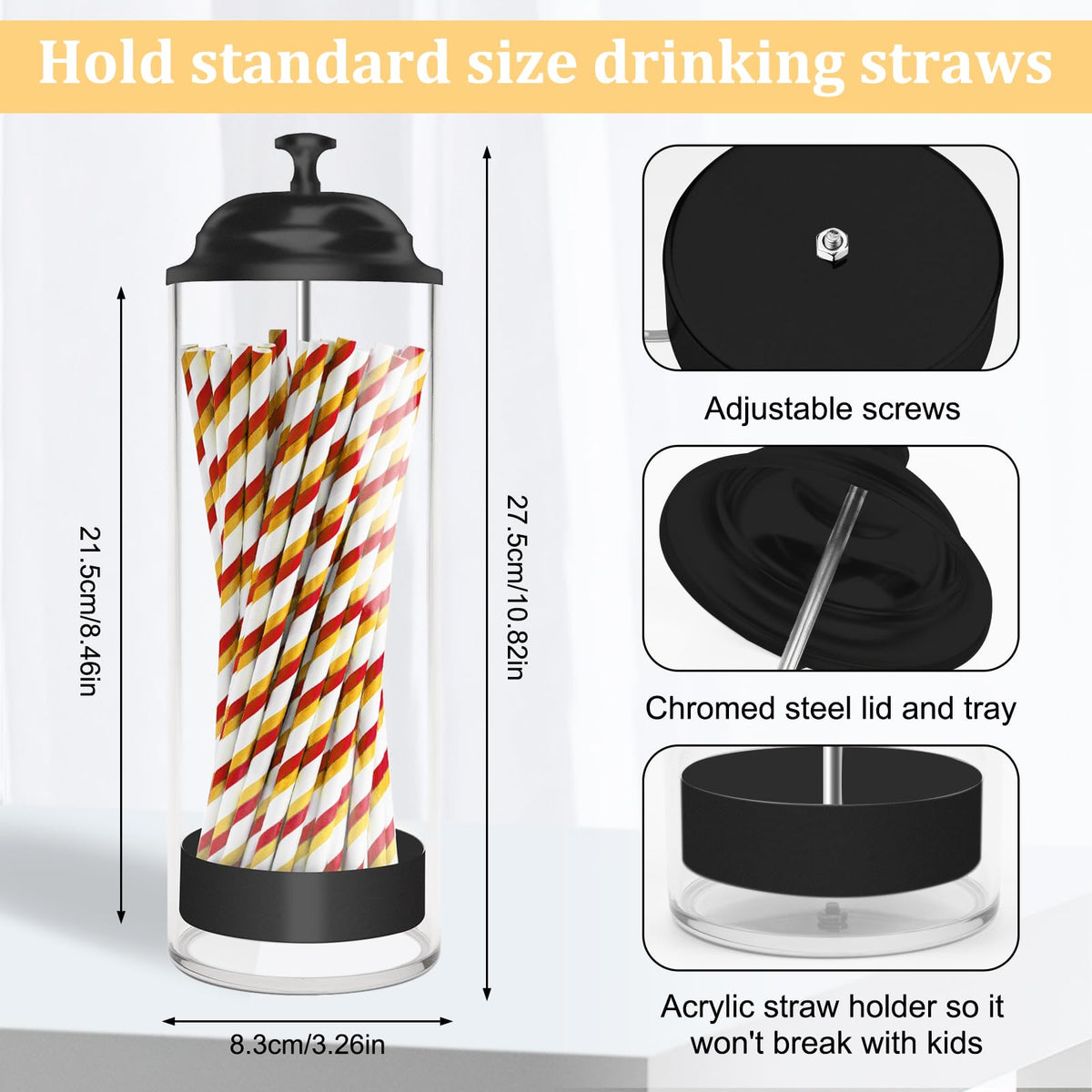 Mevtok straw holder sturdy construction highlights durable acrylic and stainless steel build.