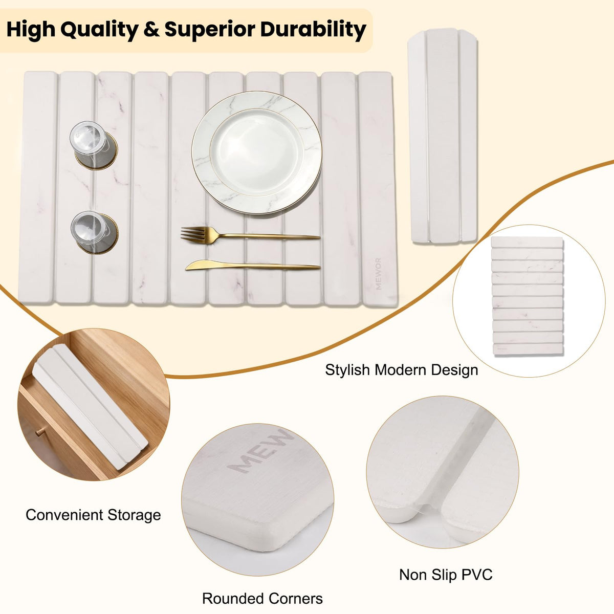 Mewor Diatomaceous earth absorbent mat dries dishes quickly