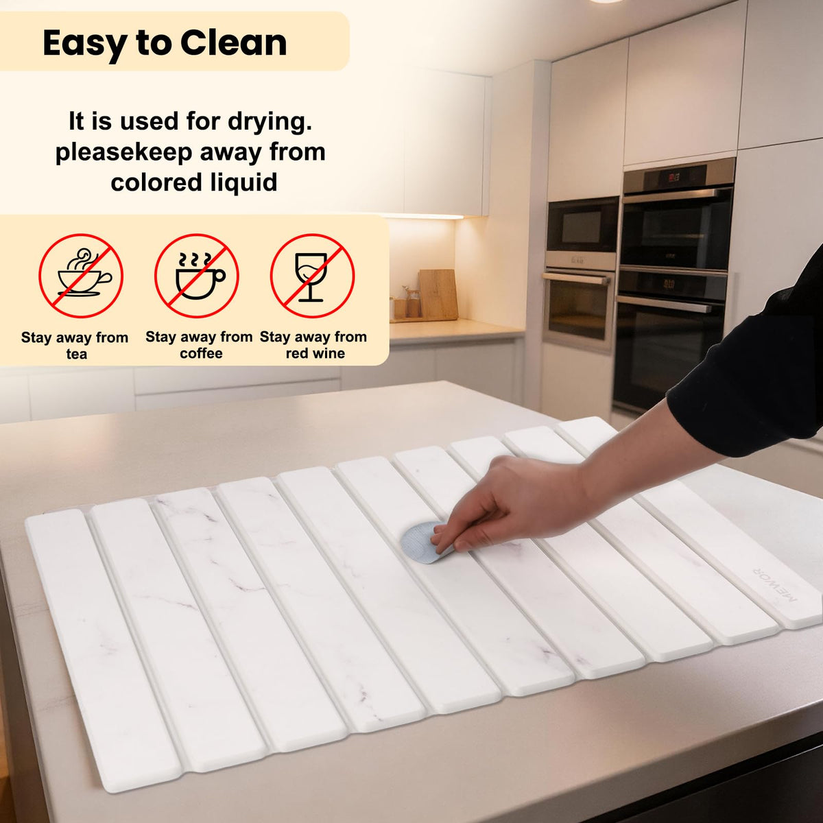Mewor Heat-resistant Stone Drying Mat protects countertops from hot pots