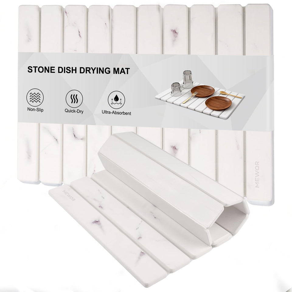 Mewor Stone Drying Mat on a kitchen counter keeping surfaces dry and clean