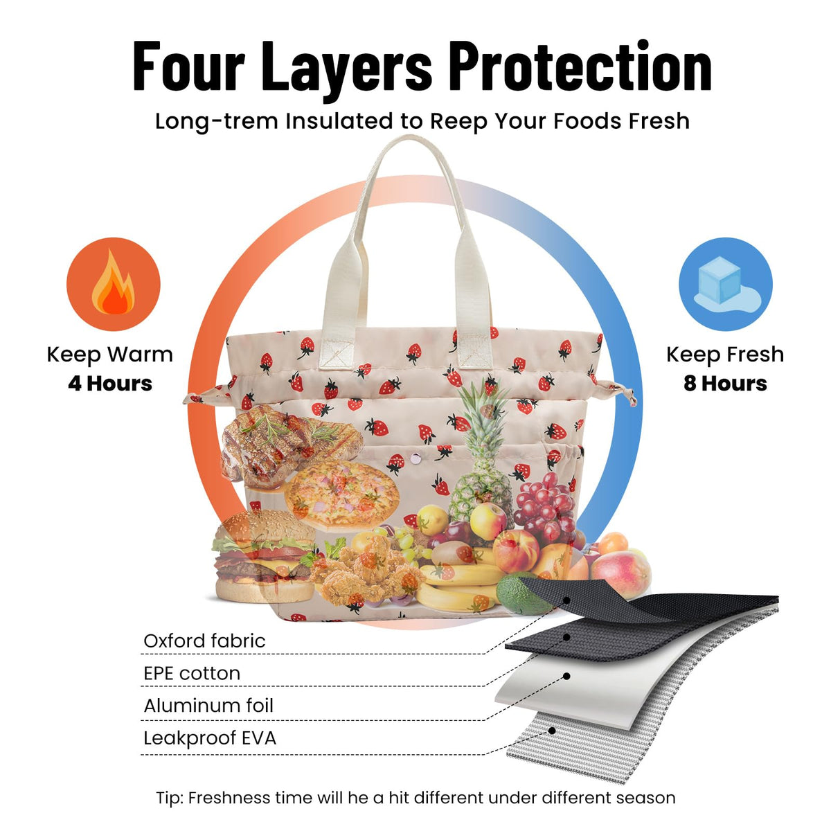 MEXS lunch bag cinch closure design for quick access and secure storage.