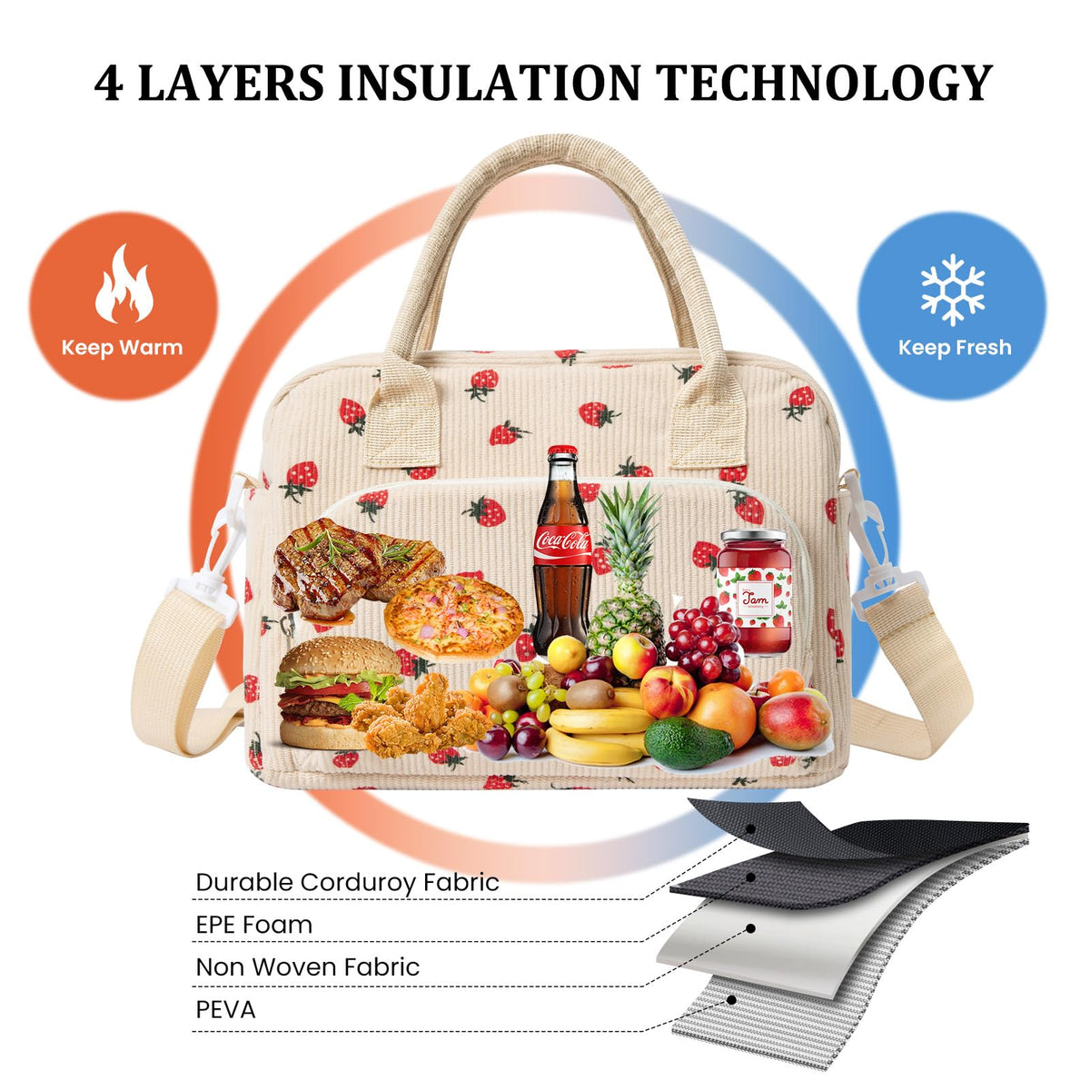 MEXS insulated lunch bag foam insulation keeps temperature for hours