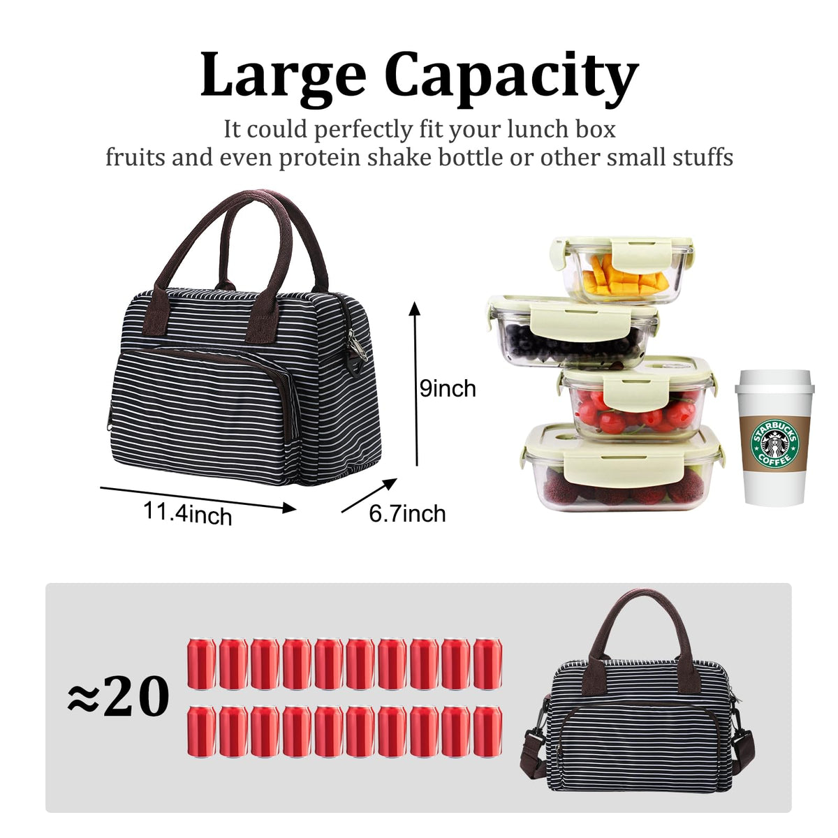 MEXS lunch bag removable shoulder strap for versatile carrying options