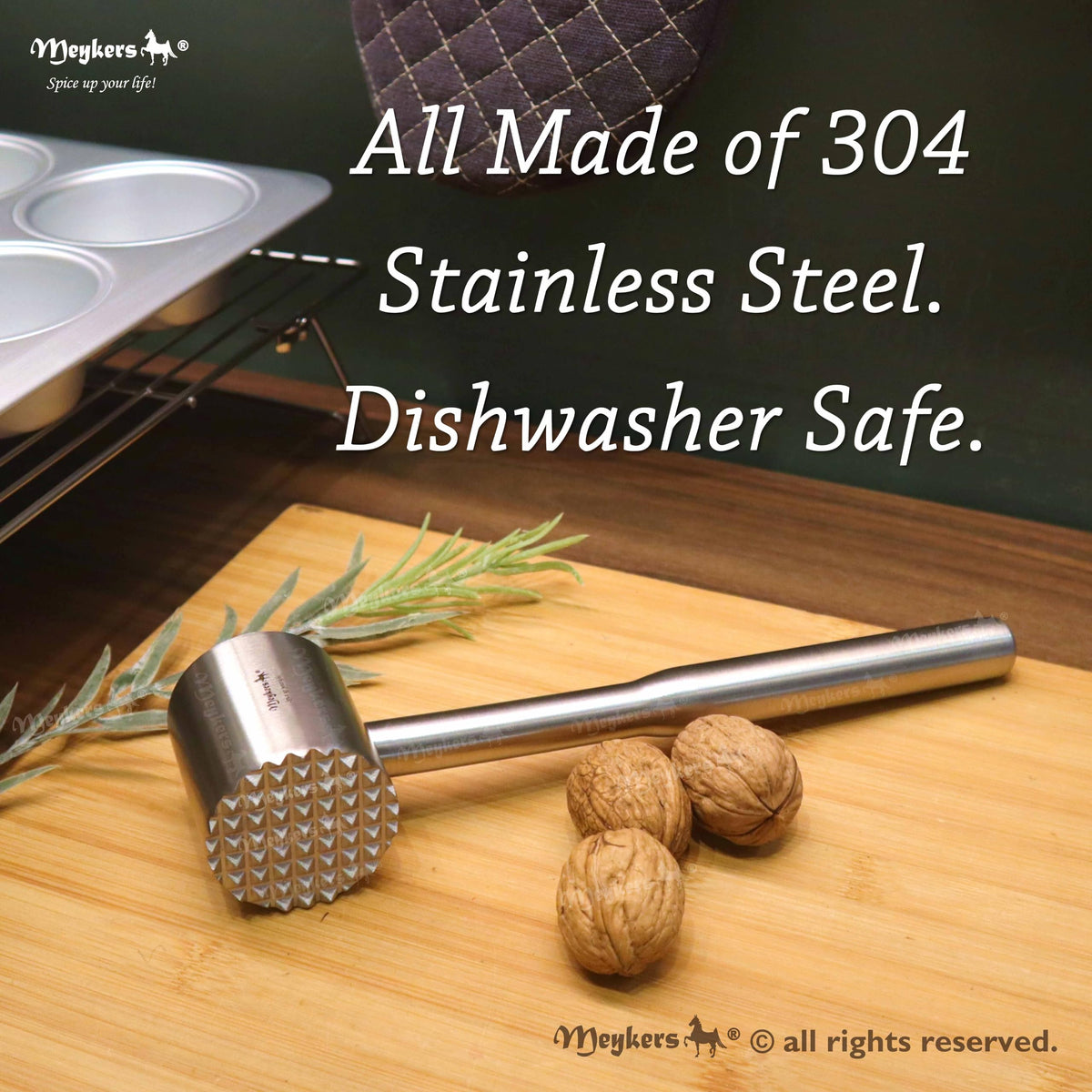 Meykers mallet showing 304 stainless steel construction for durability