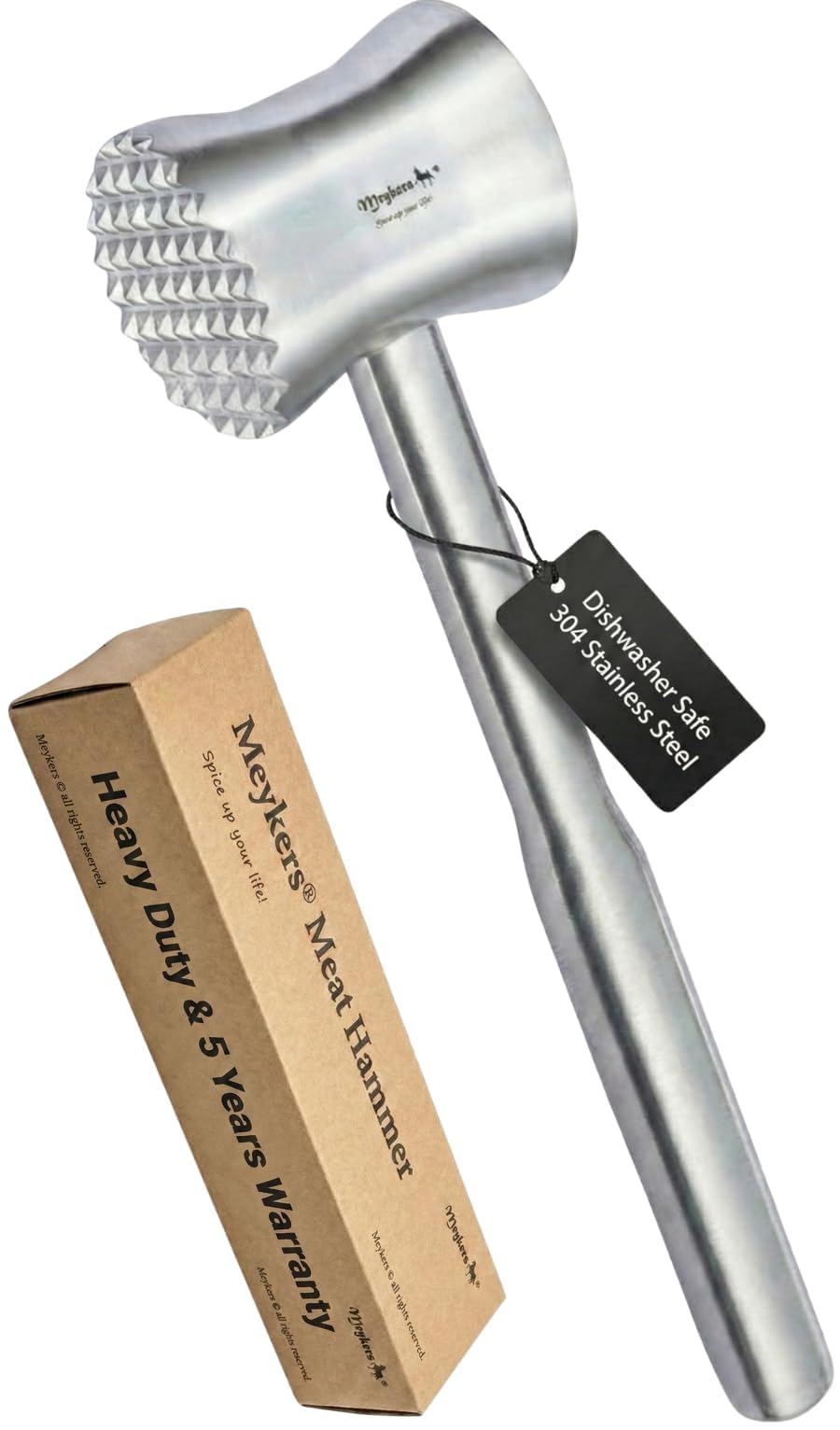 Meykers meat tenderizer mallet dual-sided teeth for tougher beef fibers
