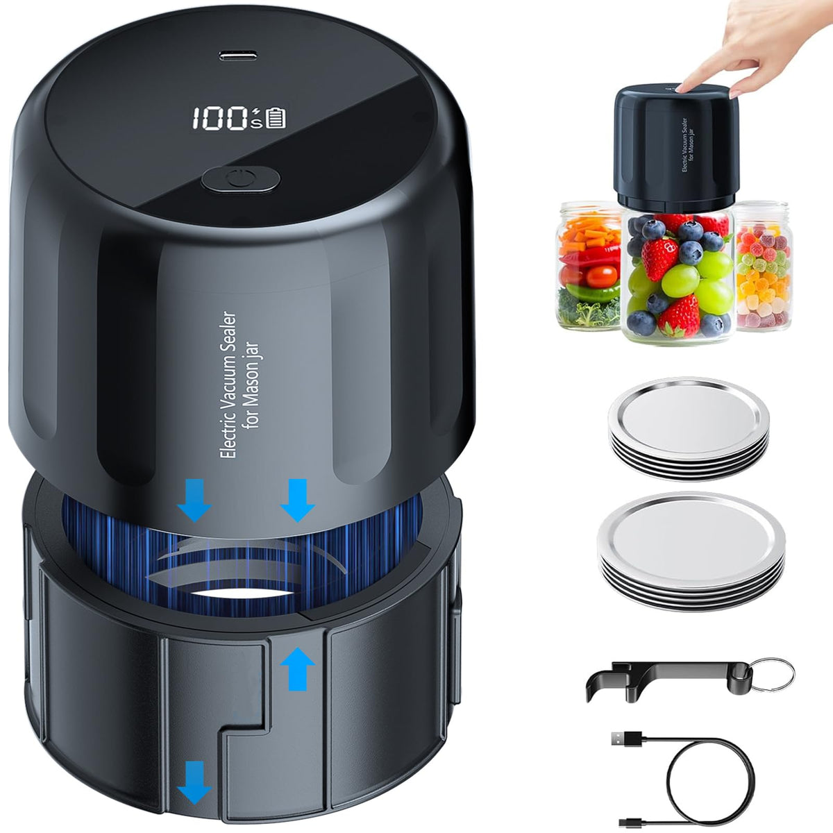 Meyoung Plus wide-mouth jar sealing in action for fresh pantry storage
