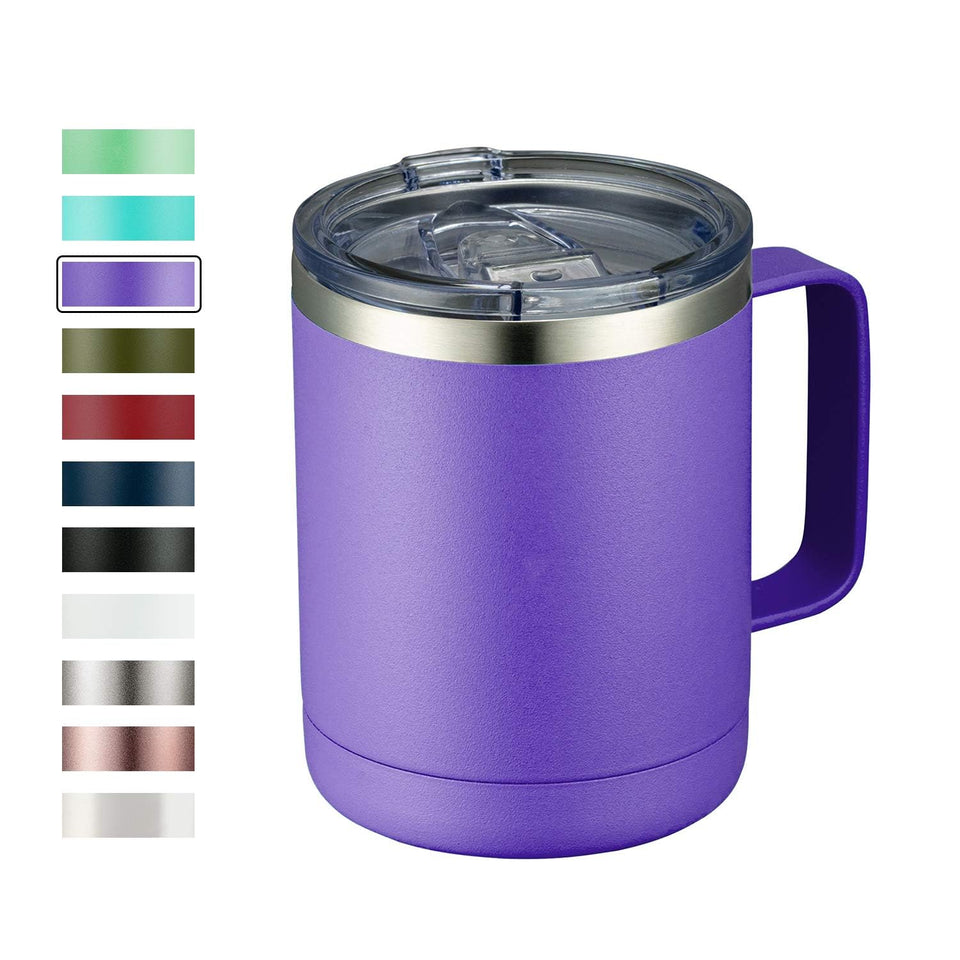 MEWAY 12oz coffee mug with handle and sliding lid for spill-free travel.