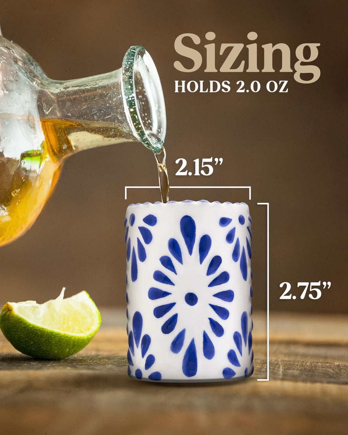 MEZCASA Talavera blue design shot glass for gifting and entertaining guests.