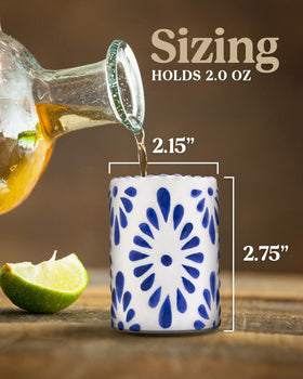 MEZCASA Talavera blue design shot glass for gifting and entertaining guests.