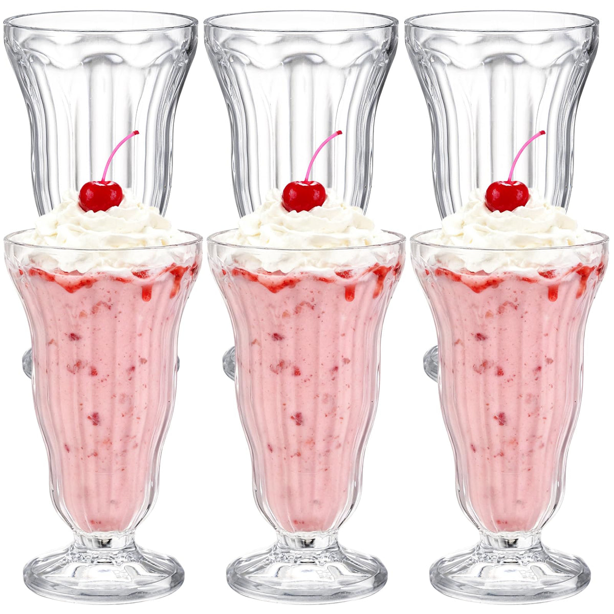 Mezchi 6-pack clear acrylic milkshake glasses, shatterproof for party drinks.
