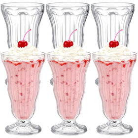 Mezchi 6-pack clear acrylic milkshake glasses, shatterproof for party drinks.