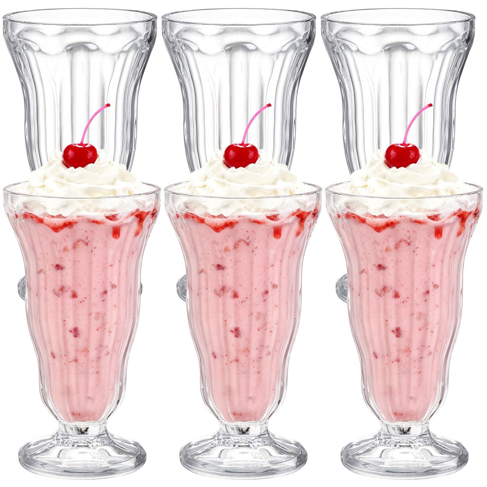 Mezchi 6-pack clear acrylic milkshake glasses, shatterproof for party drinks.