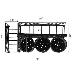 Mezchi black mesh silverware caddy holding napkins and plates neatly.
