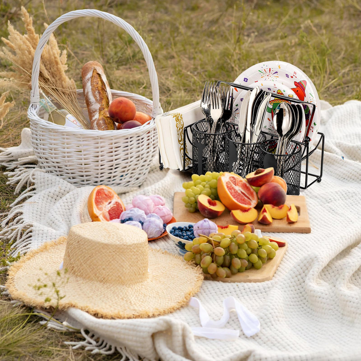 Bottom mesh on Mezchi caddy facilitates quick utensil drying after washing.