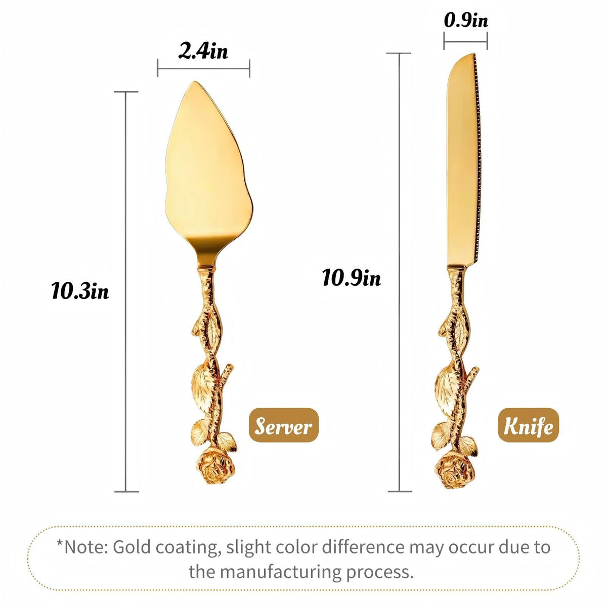 Mezchi cake cutting set shown from side view highlighting finish.