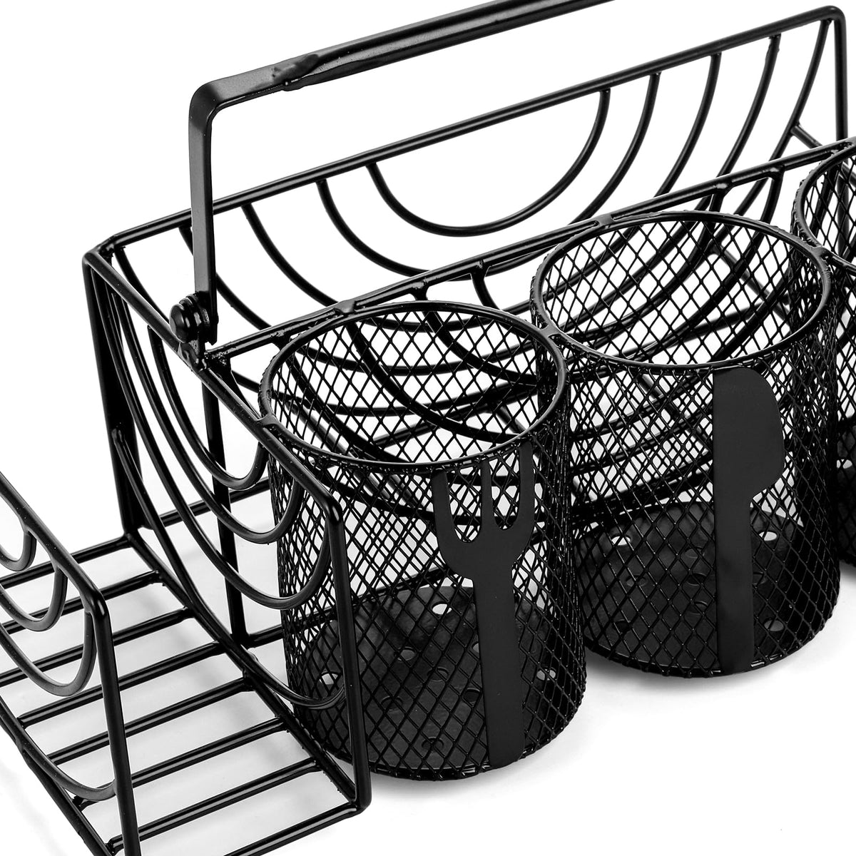 Durable iron Mezchi caddy with rust-resistant black finish for long-term use.