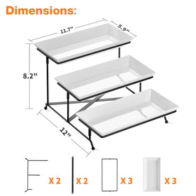 Mfacoy 12-inch tiered trays shown with cakes and fruit for gatherings
