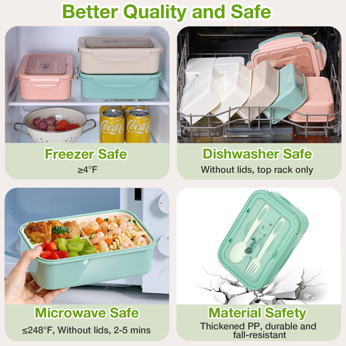 Food-grade BPA-free material keeps meals tasty and safe.