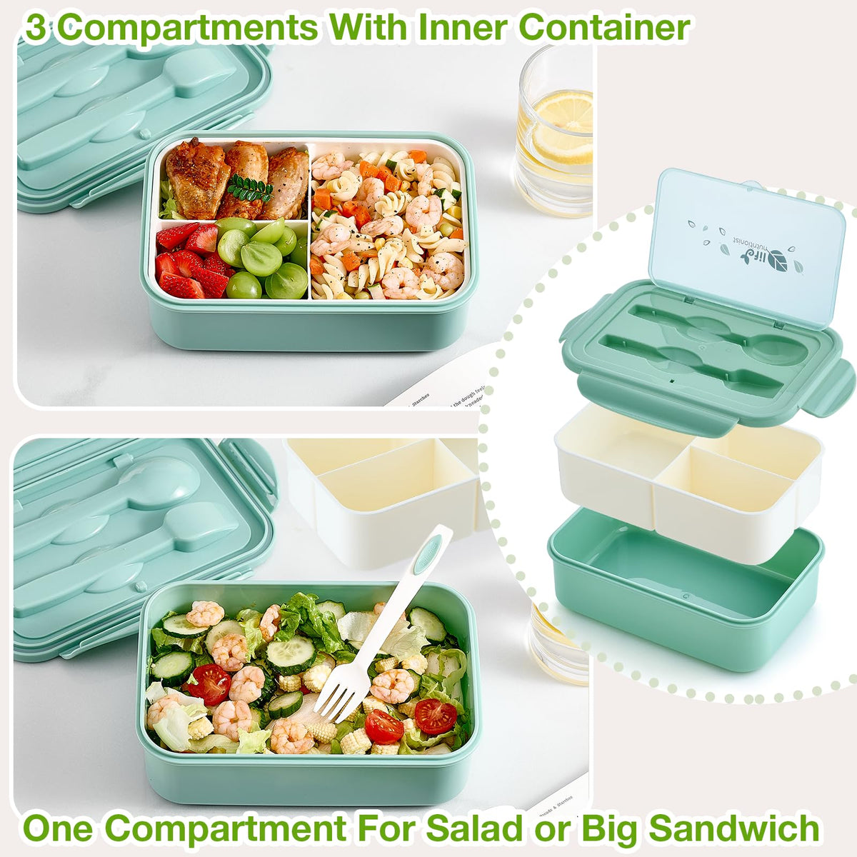 Built-in spoon and fork reduce packing clutter.