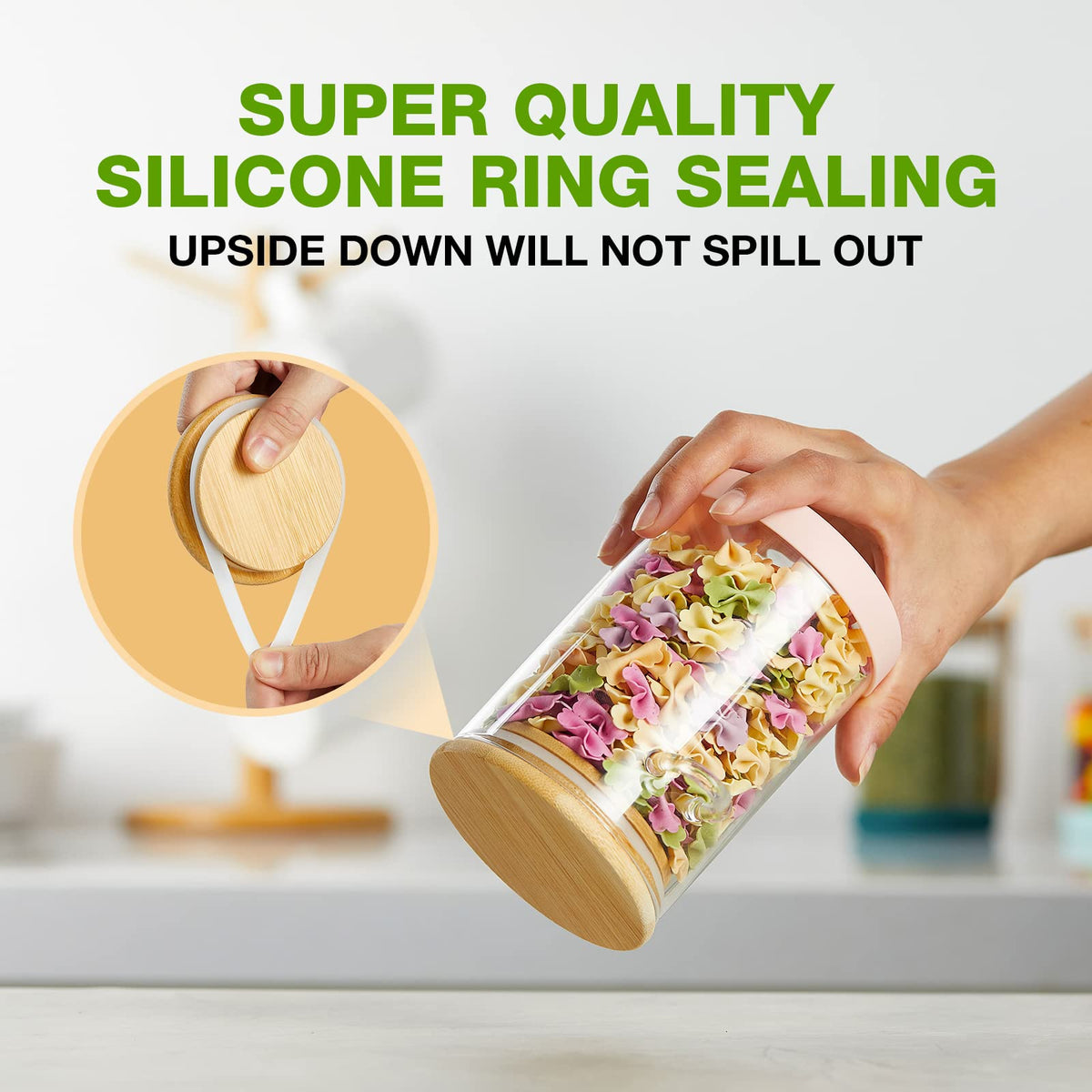 Mfacoy clear storage jar with spoon helps organized, easy scooping for tea, sugar, or coffee.